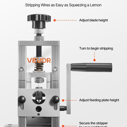Manual Wire Stripping Machine, 1.5-25 mm, Copper Stripper with Hand Crank or Drill Powered, 64Mn Quenched Blades, 45# Steel Rollers, Aluminum Alloy Frame Wire Peeler, for Scrap Copper Recycling.