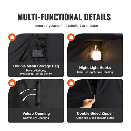 3 Doors Bed Tent Breathable Tent 70% Blackout with 9.5 mm Fiber Poles.