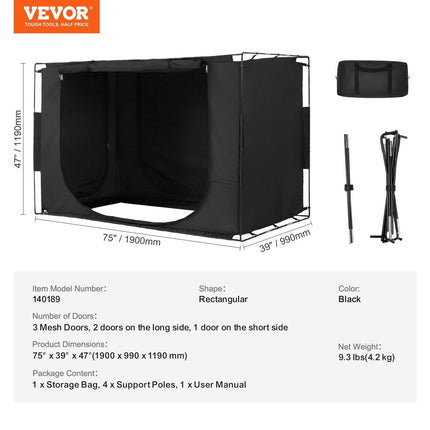 3 Doors Bed Tent Breathable Tent 70% Blackout with 9.5 mm Fiber Poles.