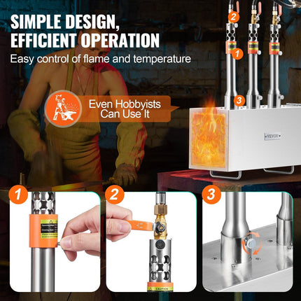 Portable Propane Forge, 3 Burner Farrier Forge, 2600℉ Tool and Knife Making Blacksmithing Gas Forge, Large Capacity Square Stainless Steel Gas Forging Tools and Equipment for Metal Forging.