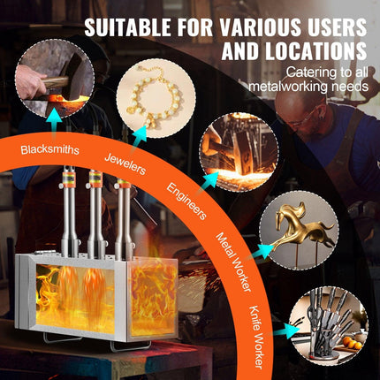 Portable Propane Forge, 3 Burner Farrier Forge, 2600℉ Tool and Knife Making Blacksmithing Gas Forge, Large Capacity Square Stainless Steel Gas Forging Tools and Equipment for Metal Forging.