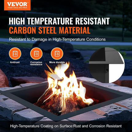 Fire Pit Ring, 42x42 in Outer/36x36 in Inner Diameter, 10inch Height Square Fire Pit Insert, Heavy Duty Carbon Steel Liner DIY Campfire Ring above or In-Ground, for Outdoor Camping, Bonfires.