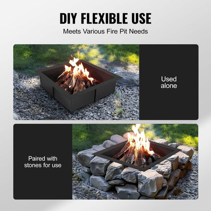 Fire Pit Ring, 42x42 in Outer/36x36 in Inner Diameter, 10inch Height Square Fire Pit Insert, Heavy Duty Carbon Steel Liner DIY Campfire Ring above or In-Ground, for Outdoor Camping, Bonfires.