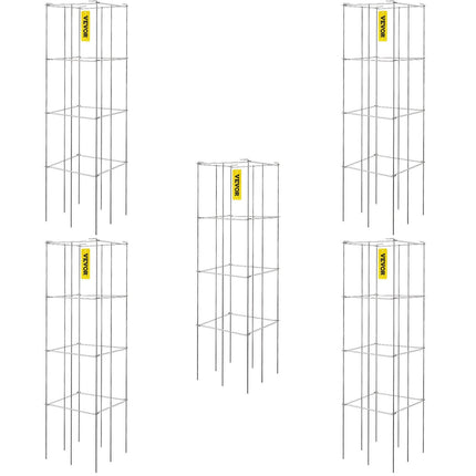 Tomato Cages, 30 x 30 x 117 cm, 5 Packs Square Plant Support Cages, Silver PVC-Coated Steel Tomato Towers for Climbing Vegetables, Plants, Flowers, Fruits.