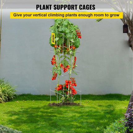 Tomato Cages, 30 x 30 x 117 cm, 5 Packs Square Plant Support Cages, Silver PVC-Coated Steel Tomato Towers for Climbing Vegetables, Plants, Flowers, Fruits.