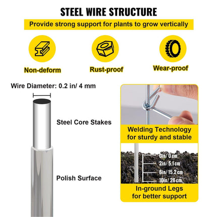 Tomato Cages, 30 x 30 x 117 cm, 5 Packs Square Plant Support Cages, Silver PVC-Coated Steel Tomato Towers for Climbing Vegetables, Plants, Flowers, Fruits.