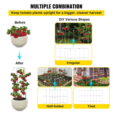 Tomato Cages, 30 x 30 x 117 cm, 5 Packs Square Plant Support Cages, Silver PVC-Coated Steel Tomato Towers for Climbing Vegetables, Plants, Flowers, Fruits.