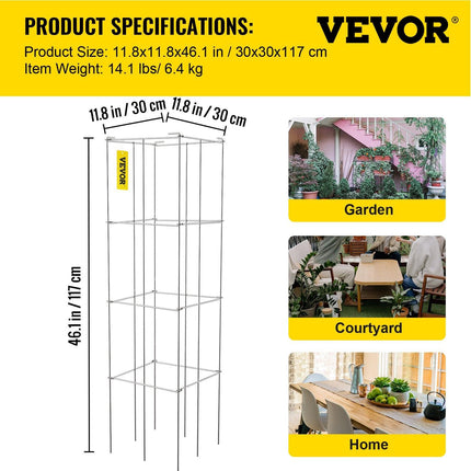 Tomato Cages, 30 x 30 x 117 cm, 5 Packs Square Plant Support Cages, Silver PVC-Coated Steel Tomato Towers for Climbing Vegetables, Plants, Flowers, Fruits.
