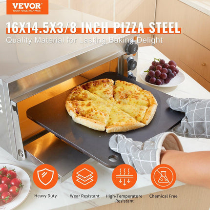 Pizza Steel, 16" x 14.5" x 3/8" Pizza Steel Plate for Oven, Pre-Seasoned Carbon Steel Pizza Baking Stone with 20X Higher Conductivity, Heavy Duty Pizza Pan for Outdoor Grill, Indoor Oven.
