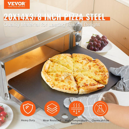 Pizza Steel, 20" x 14" x 3/8" Pizza Steel Plate for Oven, Pre-Seasoned Carbon Steel Pizza Baking Stone with 20X Higher Conductivity, Heavy Duty Rustproof Pizza Pan for Outdoor Grill, Indoor Oven.
