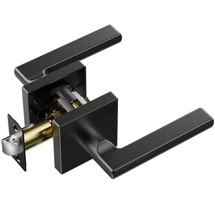 Passage Door Handle, 1 Pack Matte Black Door Lever, Left or Right Handing Reversible Lever Non-Locking, Rotation to Open, Square Interior Door Handles for Hallways, Closets, Meeting Spaces.