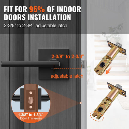 Passage Door Handle, 1 Pack Matte Black Door Lever, Left or Right Handing Reversible Lever Non-Locking, Rotation to Open, Square Interior Door Handles for Hallways, Closets, Meeting Spaces.