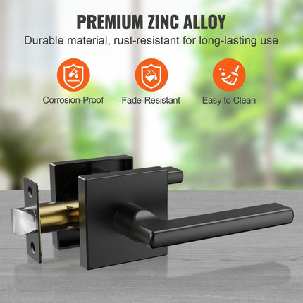 Passage Door Handle, 1 Pack Matte Black Door Lever, Left or Right Handing Reversible Lever Non-Locking, Rotation to Open, Square Interior Door Handles for Hallways, Closets, Meeting Spaces.
