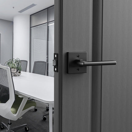 Passage Door Handle, 1 Pack Matte Black Door Lever, Left or Right Handing Reversible Lever Non-Locking, Rotation to Open, Square Interior Door Handles for Hallways, Closets, Meeting Spaces.