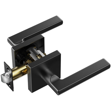 Passage Door Handle, 1 Pack Matte Black Door Lever, Left or Right Handing Reversible Lever Non-Locking, Rotation to Open, Square Interior Door Handles for Hallways, Closets, Meeting Spaces.