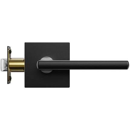 Passage Door Handle, 1 Pack Matte Black Door Lever, Left or Right Handing Reversible Lever Non-Locking, Rotation to Open, Square Interior Door Handles for Hallways, Closets, Meeting Spaces.
