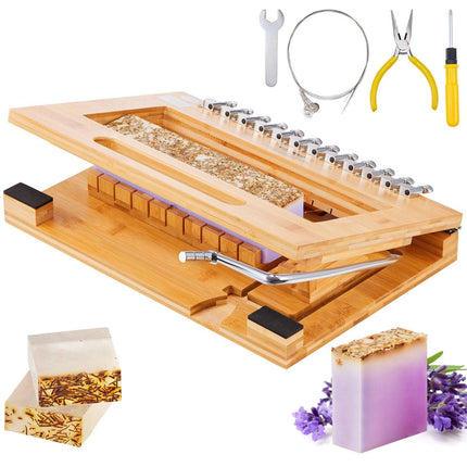 Soap Cutter, Cut 1-12 Bars, Precisely and Accurately Cut 1 Inch Bars, Bamboo Soap Slicer With Steel Wire, Multi Handmade Soap Wire Cutter for Loaf Candles Cheese Butter DIY Making Tool.