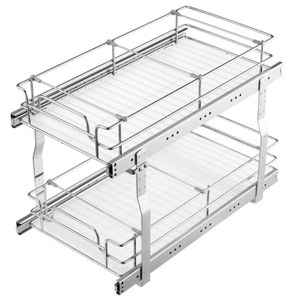 12"Wx21"Dx15"H Pull Out Cabinet Organizer, Heavy Duty Slide Out Pantry Shelves, Steel Roll Out Drawers, Sliding Drawer Storage for Home Under Sink, 13.5"Wx22"Dx18"H Install Size for Cabinet.