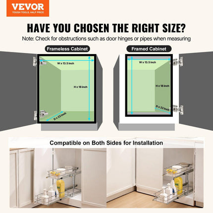 12"Wx21"Dx15"H Pull Out Cabinet Organizer, Heavy Duty Slide Out Pantry Shelves, Steel Roll Out Drawers, Sliding Drawer Storage for Home Under Sink, 13.5"Wx22"Dx18"H Install Size for Cabinet.