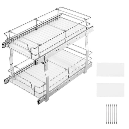 12"Wx21"Dx15"H Pull Out Cabinet Organizer, Heavy Duty Slide Out Pantry Shelves, Steel Roll Out Drawers, Sliding Drawer Storage for Home Under Sink, 13.5"Wx22"Dx18"H Install Size for Cabinet.