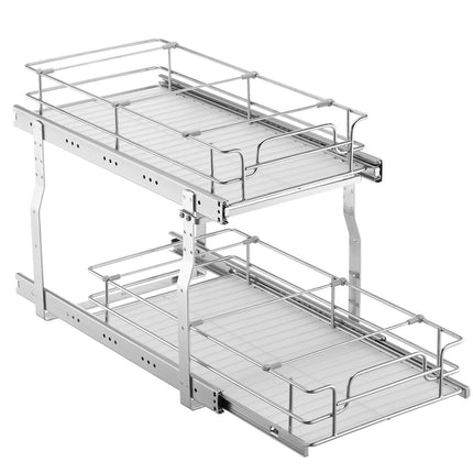 12"Wx21"Dx15"H Pull Out Cabinet Organizer, Heavy Duty Slide Out Pantry Shelves, Steel Roll Out Drawers, Sliding Drawer Storage for Home Under Sink, 13.5"Wx22"Dx18"H Install Size for Cabinet.