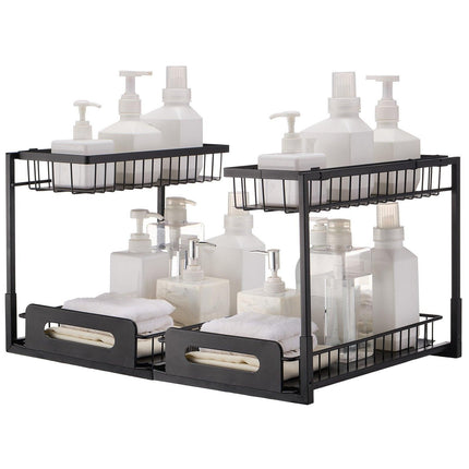 2-Tier Wire Pull Out Cabinet Under Sink Basket Organizer 10.7"x14.2" 2PCS.