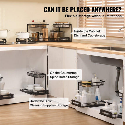 2-Tier Wire Pull Out Cabinet Under Sink Basket Organizer 10.7"x14.2" 2PCS.