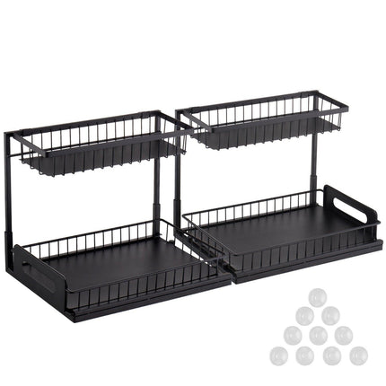 2-Tier Wire Pull Out Cabinet Under Sink Basket Organizer 10.7"x14.2" 2PCS.