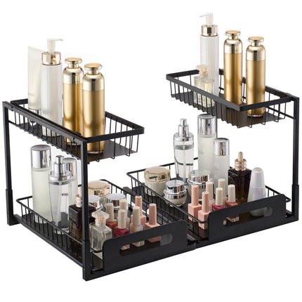 2-Tier Wire Pull Out Cabinet Under Sink Basket Organizer 10.7"x14.2" 2PCS.