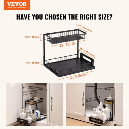 2-Tier Wire Pull Out Cabinet Under Sink Organizer 10.7"x14.2" Drawer Basket.