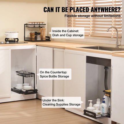 2-Tier Wire Pull Out Cabinet Under Sink Organizer 10.7"x14.2" Drawer Basket.