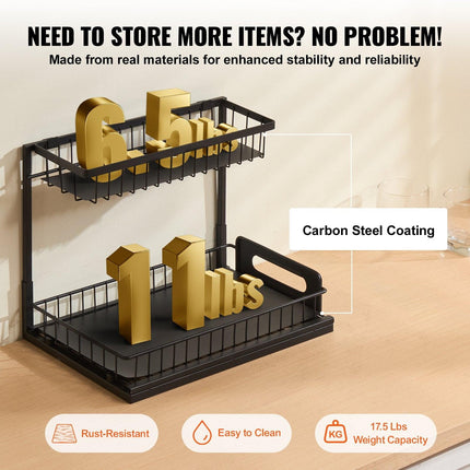 2-Tier Wire Pull Out Cabinet Under Sink Organizer 10.7"x14.2" Drawer Basket.