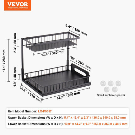 2-Tier Wire Pull Out Cabinet Under Sink Organizer 10.7"x14.2" Drawer Basket.