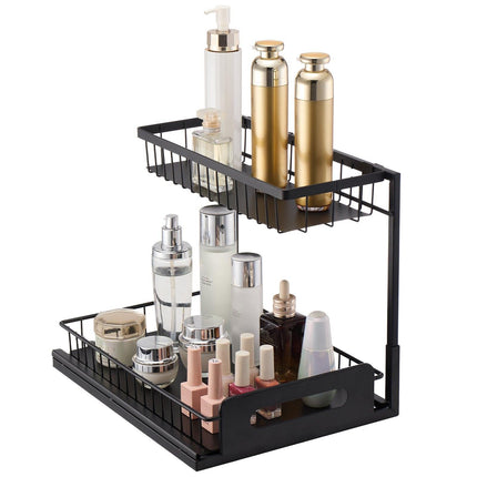 2-Tier Wire Pull Out Cabinet Under Sink Organizer 10.7"x14.2" Drawer Basket.