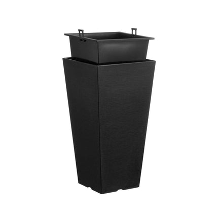 Tall Planter, Set of 2 Tall Square Tapered Planters, 57 cm Large Modern Gardening and Flower Plastic Pots, Decorative Tall Black Planter with Drainage Hole, for Porch, Patio, Indoor & Outdoor.