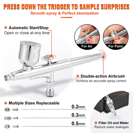 Airbrush Kit Dual-action Airbrush System Compressor Art Nail Makeup Model.