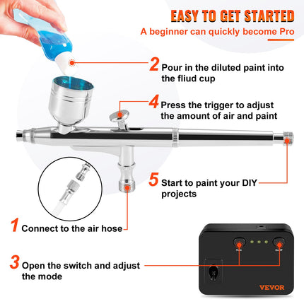 Airbrush Kit Dual-action Airbrush System Compressor Art Nail Makeup Model.