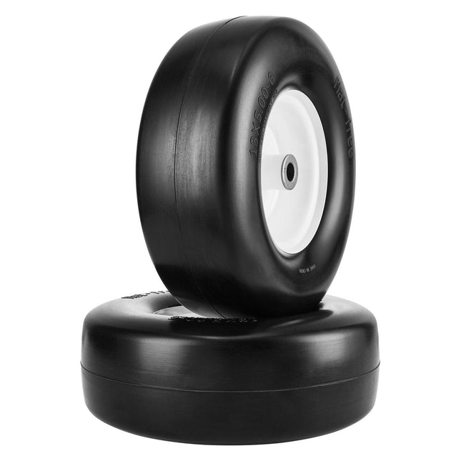 Lawn Mower Tires with Rim, 13x5-6" Tubeless Tractor Tires, 2-Pack Tire and Wheel Assembly, Flat-free PU Tires, 3.25"-5.9" Centered Hub, 3/4" Bushing Size, 20 PCS Adapter for Lawn Mowers Tractors.