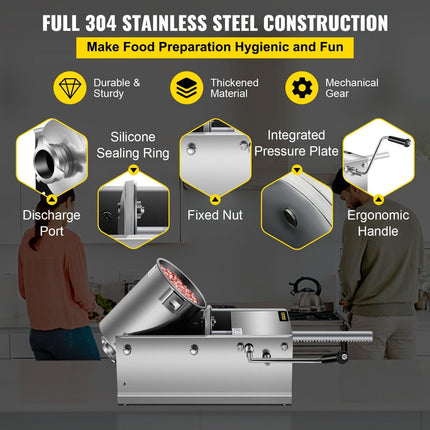 Manual Sausage Stuffer, 3 L / 7 LBS Horizontal Sausage Machine, Dual-Speed Meat Stuffer, Made of Food-Grade 304 Stainless Steel, Includes 5 Stuffing Tubes, for Home Kitchen Restaurant Commercial.