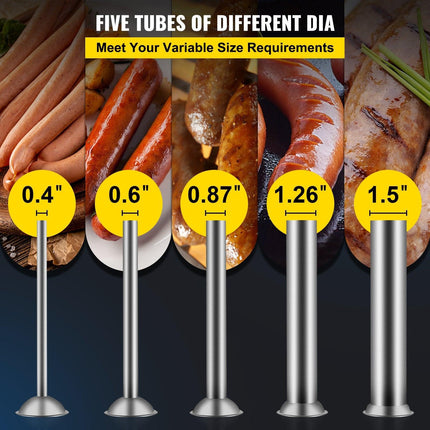 Manual Sausage Stuffer, 5 L / 11 LBS Horizontal Sausage Machine, Dual-Speed Meat Stuffer, Made of Food-Grade 304 Stainless Steel, Includes 5 Stuffing Tubes, for Home Kitchen Restaurant Commercia.