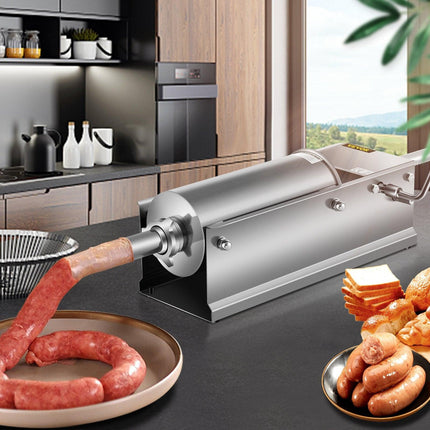 Manual Sausage Stuffer, 5 L / 11 LBS Horizontal Sausage Machine, Dual-Speed Meat Stuffer, Made of Food-Grade 304 Stainless Steel, Includes 5 Stuffing Tubes, for Home Kitchen Restaurant Commercia.