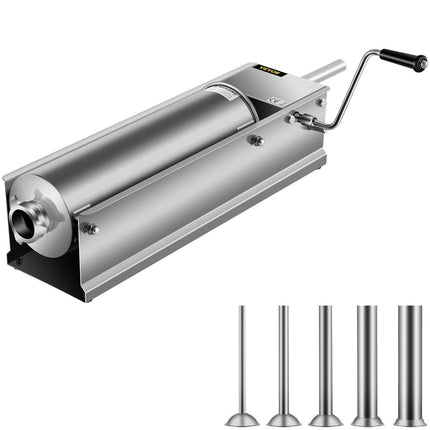 Manual Sausage Stuffer, 7 L / 15 LBS Horizontal Sausage Machine, Dual-Speed Meat Stuffer, Made of Food-Grade 304 Stainless Steel, Includes 5 Stuffing Tubes, for Home Kitchen Restaurant Commercia.