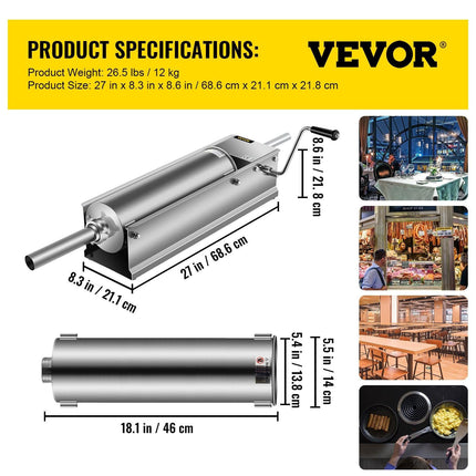 Manual Sausage Stuffer, 7 L / 15 LBS Horizontal Sausage Machine, Dual-Speed Meat Stuffer, Made of Food-Grade 304 Stainless Steel, Includes 5 Stuffing Tubes, for Home Kitchen Restaurant Commercia.