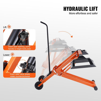 Lawn Mower Lift with Hydraulic Jack, 500 Lbs Weight Capacity, Solid Carbon Steel Lawn Mower Lift, Adjustable Movable Lawn Lifter for Riding Tractors and Zero Turn Lawn Mowers, Orange.