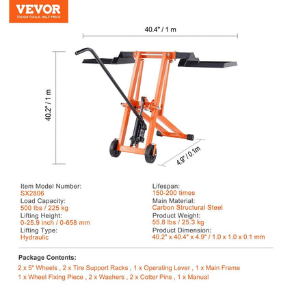 Lawn Mower Lift with Hydraulic Jack, 500 Lbs Weight Capacity, Solid Carbon Steel Lawn Mower Lift, Adjustable Movable Lawn Lifter for Riding Tractors and Zero Turn Lawn Mowers, Orange.
