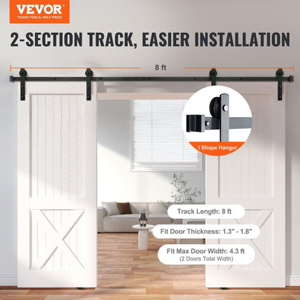 8FT Sliding Barn Door Hardware Closet Track Kit for Double Doors I Hanger.