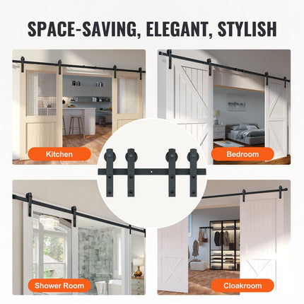8FT Sliding Barn Door Hardware Closet Track Kit for Double Doors I Hanger.