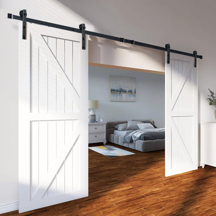 8FT Sliding Barn Door Hardware Closet Track Kit for Double Doors I Hanger.