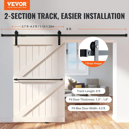 8FT Sliding Barn Door Hardware Closet Track Kit for Single Door I Hanger.