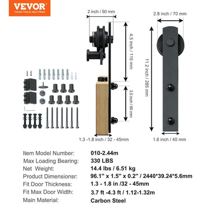 8FT Sliding Barn Door Hardware Closet Track Kit for Single Door I Hanger.